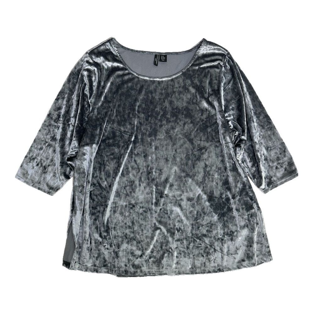 Cynthia Rowley Crushed Velvet Top 3X Gray Blue Luxe Stretchy Blouse